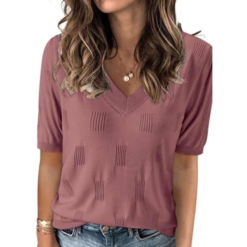 Arach & Cloz Ladies Short Sleeve Lightweight Sweater, Dusty Rose, sz L
